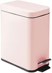 mDesign Small Modern 1.3 Gallon Rectangle Metal Lidded Step Trash Can, Compact Garbage Bin with Removable Liner Bucket and Handle for Bathroom, Kitchen, Craft Room, Office, Garage - Light Pink