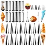 cakeoo 35pcs Cannoli Forms Tubes Kits, Cream Horn Mold, Non-stick Stainless Steel 16pcs Cone Shaped and 12pcs Tubular Shaped Baking Molds for Danish Pastry Lady Lock Form, Cream Roll, Croissant