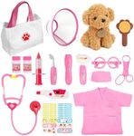 Liberry Doctor Kit for Toddlers Age 3 4 5 6, 26 Pcs Kids Doctor Playset with Dog Toy, Stethoscope and Dress Up Costume, Pretend Play Medical Gift for Girls, Pink