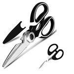 Jasni Kitchen Scissors, Heavy Duty Scissors, Stainless Steel Kitchen Shears, Ultra Sharp Utility Left Handed Scissors for Poultry, Fish, Vegetables, Herbs, BBQ, Flowers, Nuts (Black white)