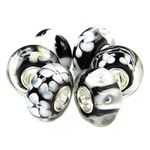 Queenberry Sterling Silver Black White European Style Glass Bead Charm Bundle