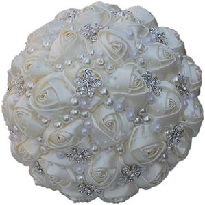S-SSOY Wedding Bouquet Bride Bridal Brooch Bouquets Bridesmaid Bouquet Diamond Pearl Ribbon Valentine's Day Confession Party Church Free Corsage Flower, Ivory White