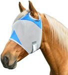 Fornyk Horse Fly Mask Without Ears, Writable Name Tag, UV Protection, Soft Padding, Adjustable Hook-and-Loop Strap, Ideal for Daily Turnout and Multi-Horse Barns (Blue, Small)
