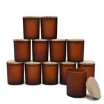 SHOWIN Thick Candle Jars for Making Candles 12 Pcs, 7 OZ Empty Jars with Wood Lids for Candle Making, Sample Container - Dishwasher Safe, Frosted Brown