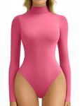 Avidlove Bodysuits for Women High Neck Long Sleeve Body Suits Snap Closure Double Lined Mock Neck Bodysuit Soft Rose Red, L