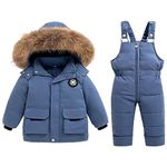 HSD Toddler Winter Kid Girls And Boys Solid Color Snowsuit Snow Pants And Jackets Clothes Coat New Born Baby Boy Suit Gift Set (Blue, 18-24 Months)