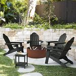 Adirondack Chairs Set of 4, Black HDPS Folding Adirondack Chair, Patio Chaise Adirondack with Cup Holder, 300LBS, All Weather Outdoor Fire Pit Chairs for Poolside, Porch, Beach, Deck