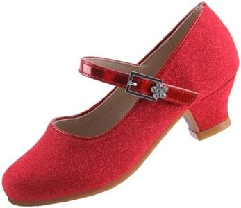 EIGHT KM EKM7015 Girls High Heel Dress Shoes Mary Jane Wedding Party Pumps Sparkle Glitter Princess Shoes for Kids Toddler, Minerva Red, 8 Toddler