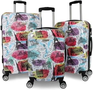 World Traveler Dejuno Parisian Landmarks Hardside Lightweight Polycarbonate Expandable Spinner Luggage, Multicolor, 3-Piece Set(20in,24in,28in), Multicolor, 3-Piece Set(20in,24in,28in), Dejuno