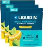 Liquid I.V.® Hydration Multiplier® - Lemon Lime - Hydration Powder Packets | Electrolyte Powder Drink Mix | Convenient Single-Serving Sticks | Non-GMO | 16 Servings (Pack of 3)