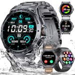 Military Smart Watch for Men with Answer/Make Call, 1.43" AMOLED Screen Always-on Smartwatch with Heart Rate SpO2 Blood Pressure Monitor, IP68 Waterproof Black Fitness Watch for Android iOS, 3 Straps