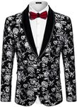 COOFANDY Mens Velvet Blazer Big and Tall Floral Tuxedo Jacket Shawl Lapel Wedding Homecoming Suits Silver