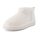 CUSHIONAIRE Women's Hip 2 Genuine Suede Ankle Snow Boots - Pull-On with Cozy Faux Shearling Lining, +Memory Foam, Off-white Genuine Suede, 8