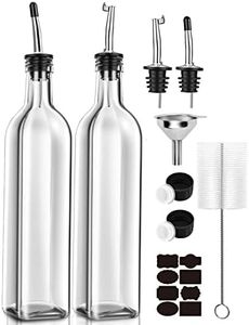 PENGQIMM 17oz Olive Oil Bottle Dispenser,4 Pack Glass Olive Oil and Vinegar Dispenser Set,With Drip-Free Pour Spouts Set,Oil Vinegar Cruet with Funnel Cleaning Brush and Tag for Kitchen (White 2 Pack)