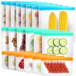 Vosyinm 12 Pack Reusable Freezer Bags Large, BPA Free Silicone Food Bags, Leakproof Silicone Sandwich Bags, Extra-Thick Reusable Snack Bags For Marinate Meats Snack Fruits Veggies Make-up