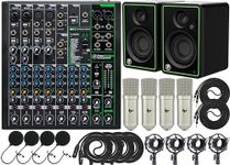Mackie ProFX10v3 Compact 10-channel FX Mixer/Audio Interface with USB and Effects, CR3-X Multimedia Monitors with 2x LP Professional Condenser Microphones Sets, Shock Mounts XLR Cables & Pop Filters