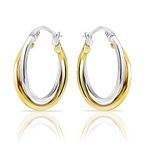 Hoops & Loops 925 Sterling Silver Two-Tone Intertwining Round Double Square-Tube Hoop Earrings for Women Teen Girls, 20mm, 25mm Silver, Yellow Gold, Rose Gold, Black, Sterling Silver, No Gemstone