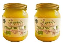 Great Taste 2020 Winner - Organic Certified - Grass Fed Cows – English Ayurvedic Clarified Ghee by Organic Swaad 600g = 300g x 2 bottles