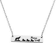 Eilygen Mama Wolf Necklace Personalized Engraved Mothers Bar Necklace Sweet Family Necklace for Mom (Wolf Mama 3)