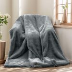 MINGPINHUIUS Luxury Thick Faux Fur Mink Cashmere Throw Blanket, Super Heavy Warm Cozy Blankets for Couch Bed Sofa, Elegant Soft Reversible Fuzzy Mink Blanket for Living Room Bedroom, Dark Grey