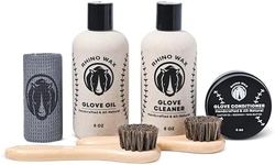 Rhino Wax - Baseball Glove Complete Maintenance Kit - Includes: Baseball Glove Cleaner (8 oz) Baseball Glove Oil (8 oz), Baseball Glove Conditioner (4 oz), 2 Brushes + Microfiber Cloth - Made in USA