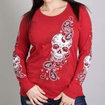 Hot Leathers Women's Sugar Paisley Long Sleeve Shirt XX-Large Indy Red