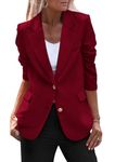 PRETTYGARDEN Women's 2024 Fall Business Casual Blazers Long Sleeve Notch Lapel Trendy Work Office Blazer Jackets Outerwear (Wine Red,Large)