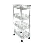 ZINBELL Four Layer Kitchen Trolly Multipurpose Stainless Steel Portable Storage Floor Standing Or Tabletop Rack|Trolley With Wheels For Kitchen Storage, Tiered Shelf, 4 Shelf Trolley