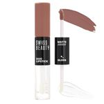 Swiss Beauty Duo Lipstick | Matte smudge-proof Liqud Lipstick + Transparent glossy Lipgloss | Transfer -proof and Long lasting | Shade-Hazel Nude, 10ml