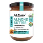 Jus' Amazin Crunchy Almond Butter - Unsweetened (500 Gm)|25% Protein|Whole Almonds (100% Pure)|Zero Additives|100% Natural|Vegan|Dairy Free|Keto|Plant Based Nutrition|Clean Nutrition