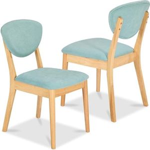 Best Choice Products Dining Chairs Set of 2, Mid-Century Modern Upholstered Wood, Armless w/Seat Cushion, Padded Backrest - Oak/Aqua