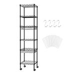 6 Tier Shelving Unit with 4 Shelves 2 Basket Wire Shelving Unit Metal Standing Shelf Units Storage Shelves Rack Adjustable Heavy Duty Shelving Rack with Baskets for Kitchen Bathroom Laundry, Black