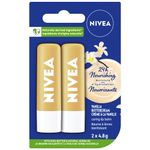 NIVEA Vanilla Buttercream Lip Balm | Made with Jojoba Oil & Shea Butter | Keeps lips moisturized for 24H | 2 x 4.8g tubes