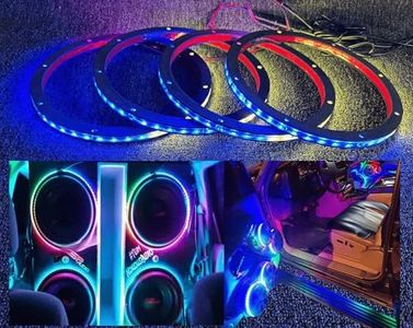 Ydzwavui 4PCS 6.5" RGB Dream Color Chasing Symphony LEDs Addressable Speaker Rings Lights with Wireless RF Remote Bluetooth App Control Coaxial Speaker Lights Slingshot