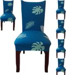 Styleys Elastic Chair Cover Stretch Removable Washable Short Dining Chair Cover Protector Seat Slipcover (Set of 6, Blue Flamingo Leaf, SD-3171)