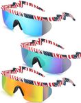 Frienda 3 Pairs 80s 90s Retro Semi Rimless Sunglasses American USA Flag Sunglasses Zigzag Glasses for Men Women