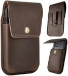 TarbicGear Leather Cell Phone Holster for Men, Universal Leather Phone Case Waist, iPhone 16 Pro Max Belt Holder, S23 Ultra Belt Clip Pouch, Dark Brown Color