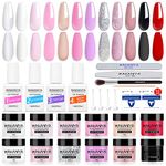 Dipping Powder Nail Kit 12 Color Clear White Nude Dip Powder French Set with Base Top Coat, Activator, Brush Saver Dip Manicure System, wakaniya Nail Dipping Powder Starter Kit for DIY Home & Salon