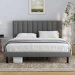 Bed Frames, Lukace King Bed Frames with Upholstered Headboard, Without Box Spring Needed, Easily Assembly Bed Frames with Sturdy Wood, Withoutn-Slip Without Noise (King，Light Grey)