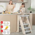 Toddler Standing Tower, Childs Kitchen Stool for Helping,Safety Rail, 2-3 Step Adjustable Ladder for Bathroom Sink & Kitchen Tower -Ages 18 Months to 4 Years (Gray White)