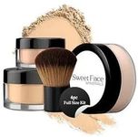4pc FULL SIZE KIT w/KABUKI Mineral Makeup Matte Loose Powder Bare Face Cosmetics Full Coverage Long Lasting All Skin Types SPF 18 (WARM Neutral Shade-Most Popular)