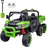 24V 2 Seater Dump Truck, 24V Ride on Cars with Electric Dump Bed,4WD,6×6 Wheels,Remote Control,Music Player and Shovel(Green,Standard)
