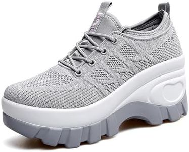 Women's Chunky Platform Comfort Orthopedic Wedge Walking Shoes Fashion Knitted Breathable Lace Up Lug Sole Casual Non-Slip Running Shoes With Arch Support (grey, Adult, Women, 7, Numeric, US Footwear Size System, Medium)