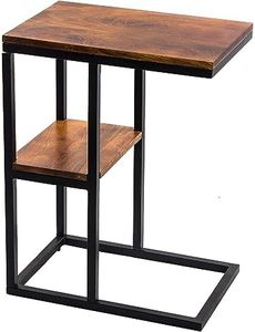 Ekkio C-Shaped 2-Tier End Table with Anti Slip Base 15mm Thick MDF Board Steel Material, Walnut Color