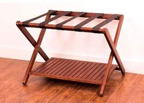 Teak Wooden Luggage Rack with Shelf | Foldable Suitcase Stand for Bedroom & Guest Room | Durable Bag Holder for Home & Hotel Use