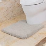 VANZAVANZU Toilet Contour Rug 20"x24" U-Shaped, Ultra Soft & Non Slip Absorbent Fluffy Thick Microfiber Machine Washable, Component of The Bathroom Floor Mats Set with Waterproof Backing (Light Gray)