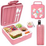 Lunch Box for Kids, Leak-Proof Kids Bento Box, 6 Compartments Lunch Container with Insulated Lunch Bags, BPA-Free and Dishwasher Safe (Pink)