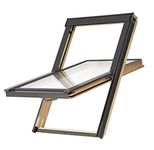 YARDLITE DPX Pine Wood Frame Roof Window, FSC Certified, Centre-Pivot Loft Attic Skylight. Bundle with Plain, Slate, Tile or Universal Flashing - C4A (55 X 98cm) + Slate Tile Flashing