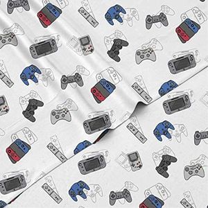 Kids Rule 4-Piece Gamer Sheet Set for Boys & Kids - 1 Full Flat Sheet, 1 Full Fitted Sheet & 2 Queen Pillowcases, Soft Brushed Microfiber Polyester Bed Sheet, Smooth & Durable