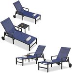 PURPLE LEAF Patio Chaise Lounge 4 Pieces Aluminum Recliner Chair with Wheels and Armrests Lounger for Pool Lawn Navy Blue Outdoor Lounge Chair